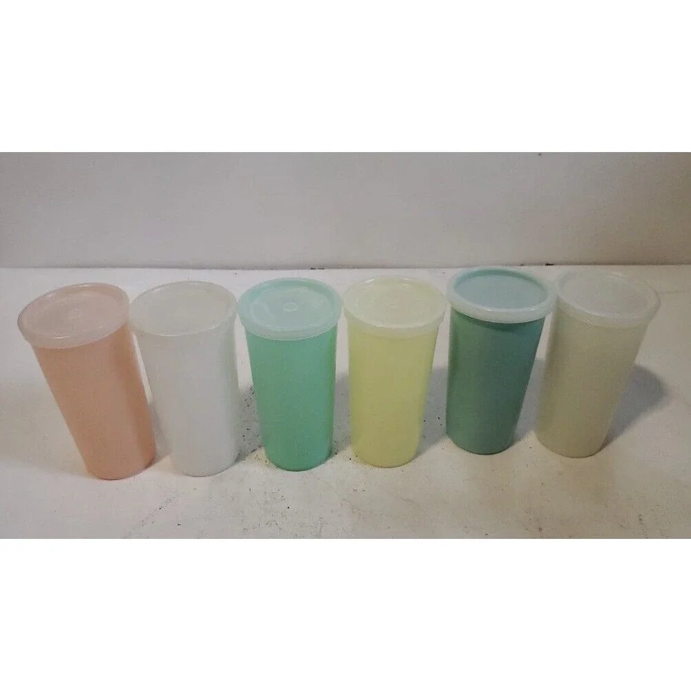 Vintage 6 x Tupperware‎ Pastel Stackable Beakers, Tall Cups, Tumblers, Picnic